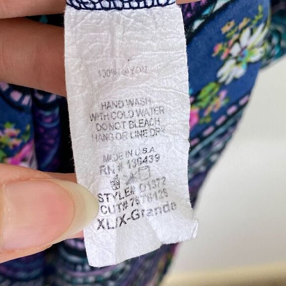 Jesse & J Navy & Pink Floral Zigzag Sleeveless Handkerchief Hem Dress Size XL - Picture 4 of 4